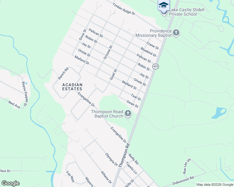 map of restaurants, bars, coffee shops, grocery stores, and more near 2108 Swan Street in Slidell