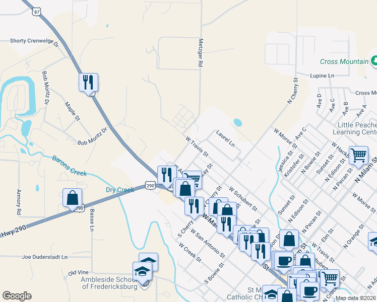 map of restaurants, bars, coffee shops, grocery stores, and more near 210 Woodcrest Street in Fredericksburg
