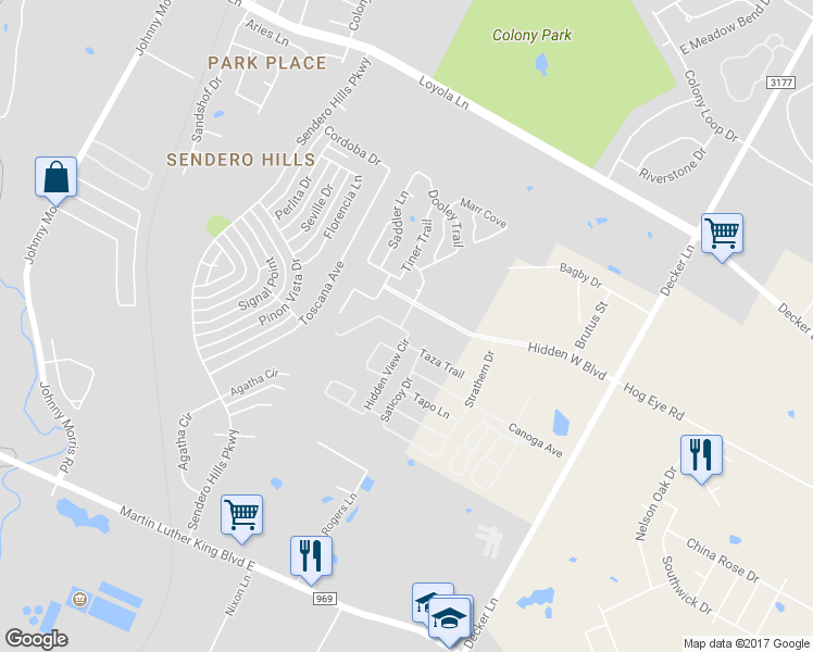 map of restaurants, bars, coffee shops, grocery stores, and more near 7905 Hidden View Circle in Austin