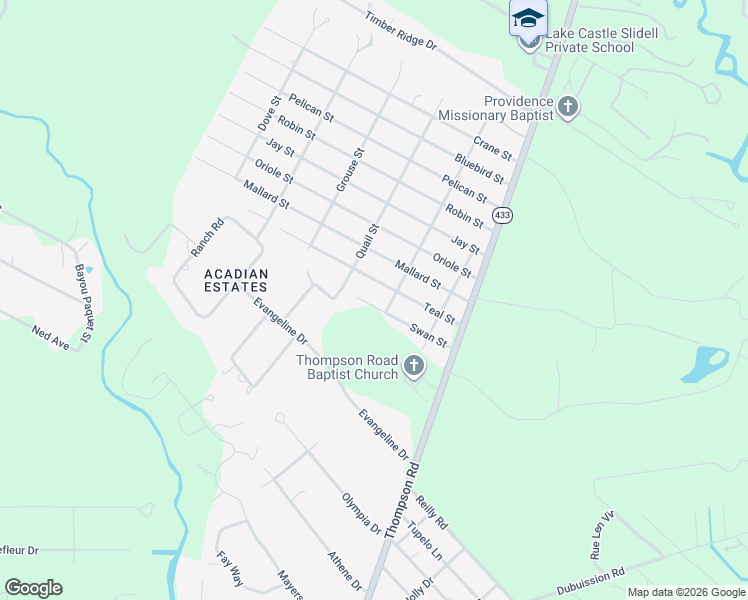 map of restaurants, bars, coffee shops, grocery stores, and more near 2108 Swan Street in Slidell