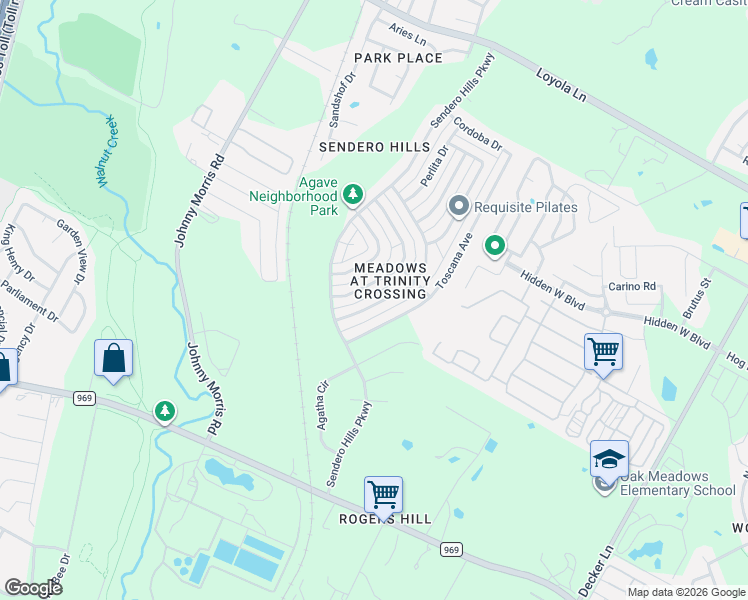map of restaurants, bars, coffee shops, grocery stores, and more near 5665 Pinon Vista Drive in Austin