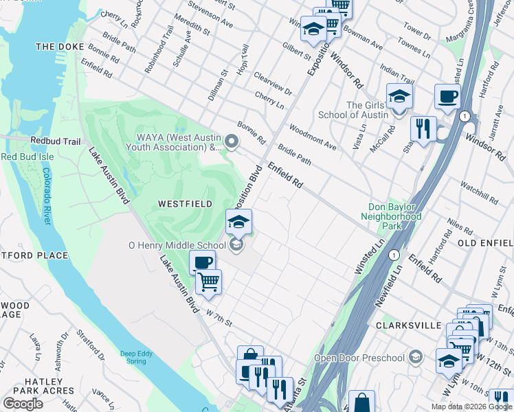 map of restaurants, bars, coffee shops, grocery stores, and more near 1210 Norwalk Lane in Austin