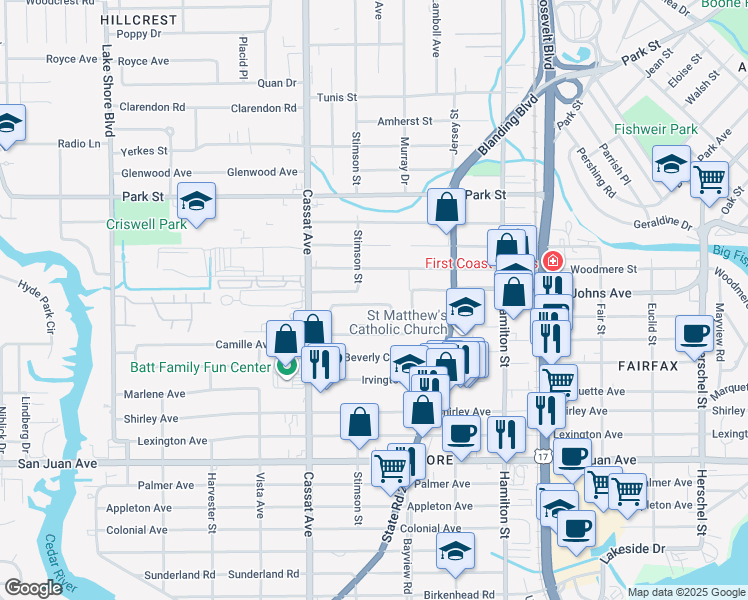 map of restaurants, bars, coffee shops, grocery stores, and more near 4749 Sefa Circle North in Jacksonville