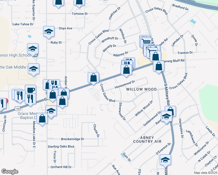 map of restaurants, bars, coffee shops, grocery stores, and more near 107 Honeywood Drive in Slidell