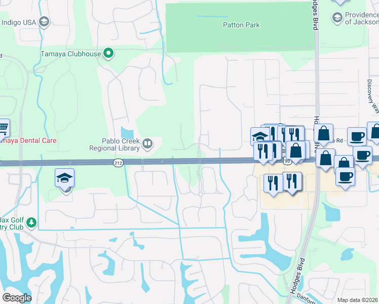 map of restaurants, bars, coffee shops, grocery stores, and more near 3156 Lucena Lane in Jacksonville