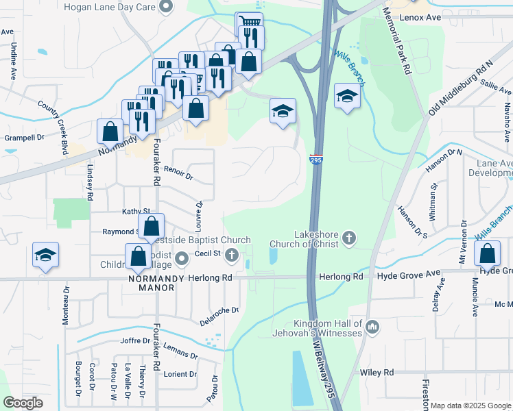 map of restaurants, bars, coffee shops, grocery stores, and more near 7804 Spring Branch Drive South in Jacksonville
