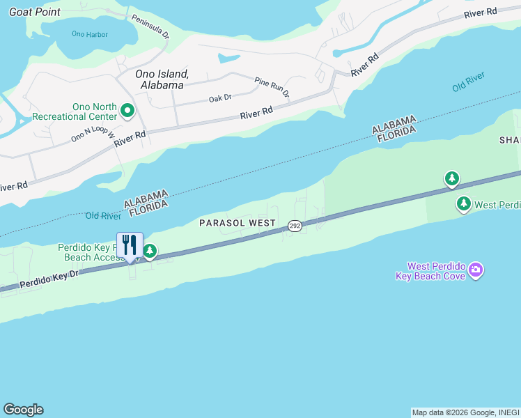 map of restaurants, bars, coffee shops, grocery stores, and more near 405 Gulfview Lane in Pensacola