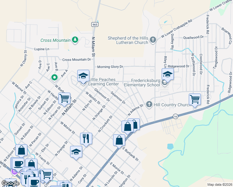 map of restaurants, bars, coffee shops, grocery stores, and more near 209 Seamoor Drive in Fredericksburg