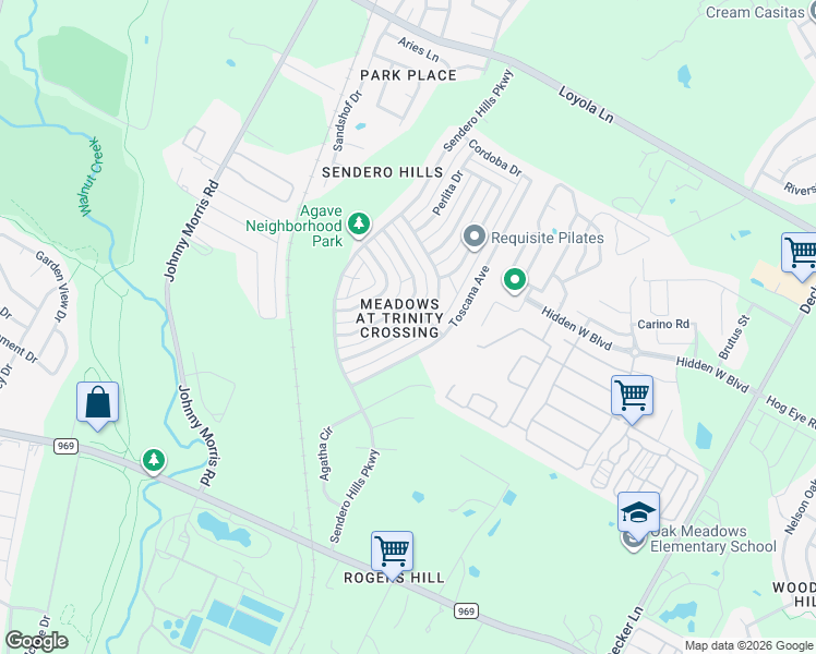 map of restaurants, bars, coffee shops, grocery stores, and more near 5665 Pinon Vista Drive in Austin