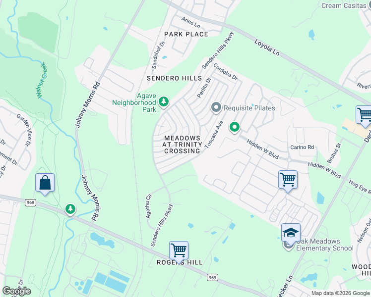 map of restaurants, bars, coffee shops, grocery stores, and more near 5665 Pinon Vista Drive in Austin