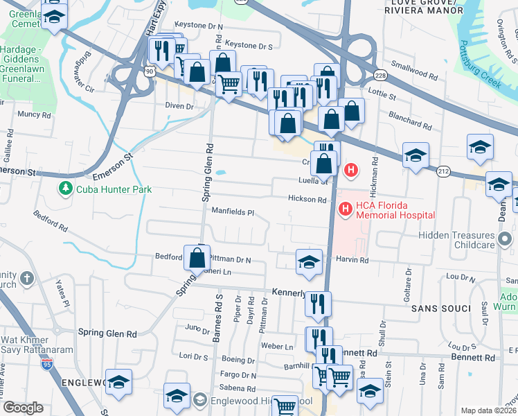 map of restaurants, bars, coffee shops, grocery stores, and more near 3706 Tully Court in Jacksonville