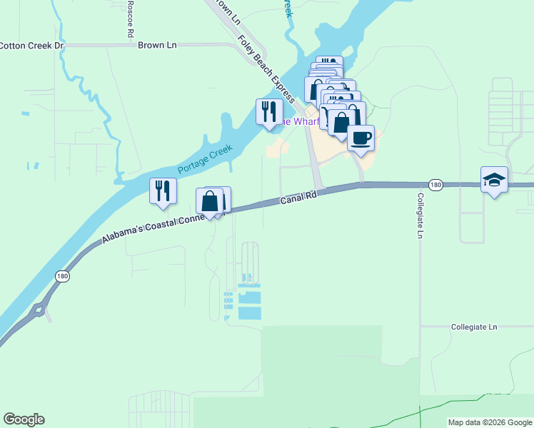 map of restaurants, bars, coffee shops, grocery stores, and more near 4367 Collegiate Lane in Orange Beach