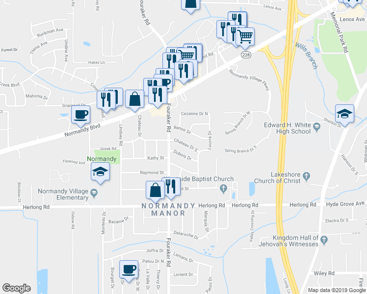 map of restaurants, bars, coffee shops, grocery stores, and more near 7917 Chateau Drive South in Jacksonville