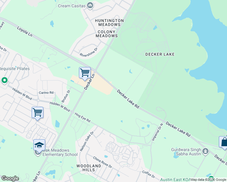 map of restaurants, bars, coffee shops, grocery stores, and more near 8767-9275 Decker Lake Road in Austin