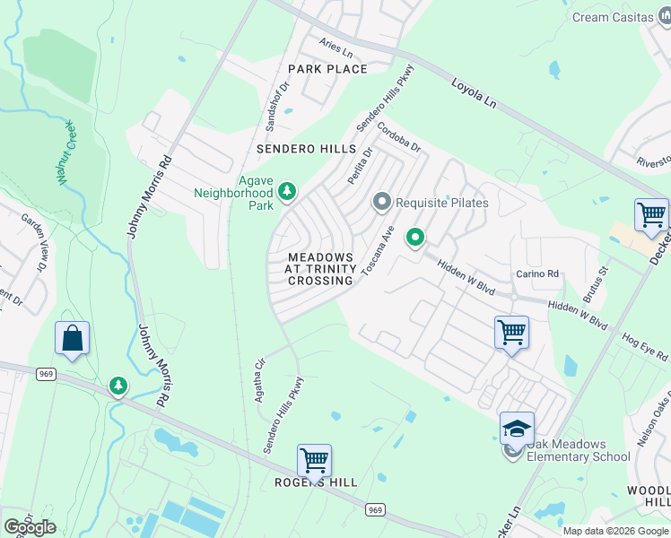 map of restaurants, bars, coffee shops, grocery stores, and more near 5736 Pinon Vista Drive in Austin