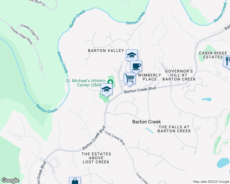 map of restaurants, bars, coffee shops, grocery stores, and more near 2800 Barton Skyway in Austin
