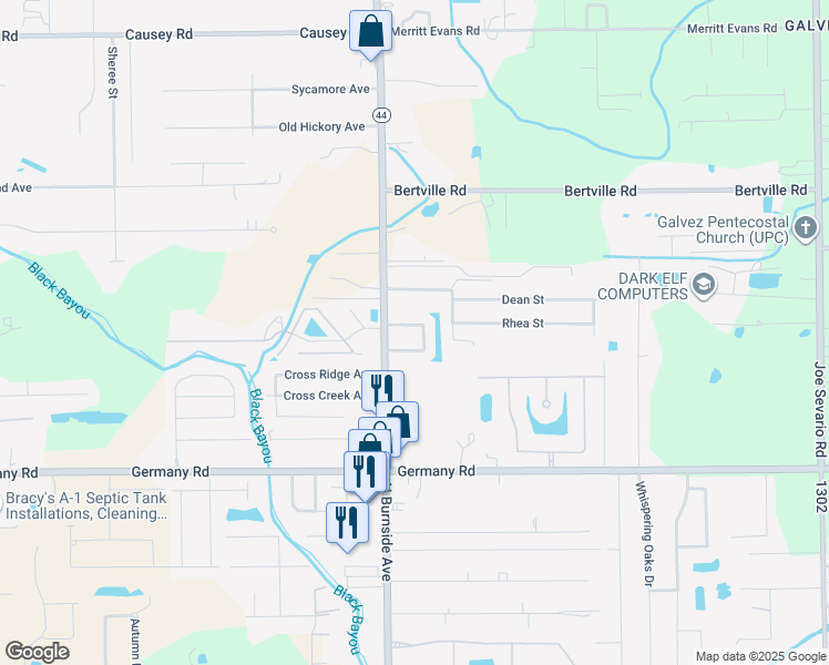 map of restaurants, bars, coffee shops, grocery stores, and more near 41033 Villa Court North in Gonzales