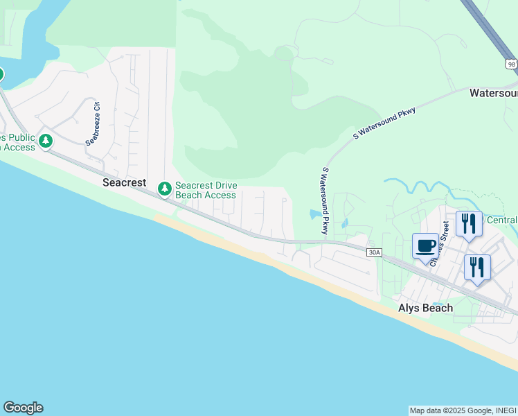 map of restaurants, bars, coffee shops, grocery stores, and more near 128 Walton Gulfview Drive in Rosemary Beach