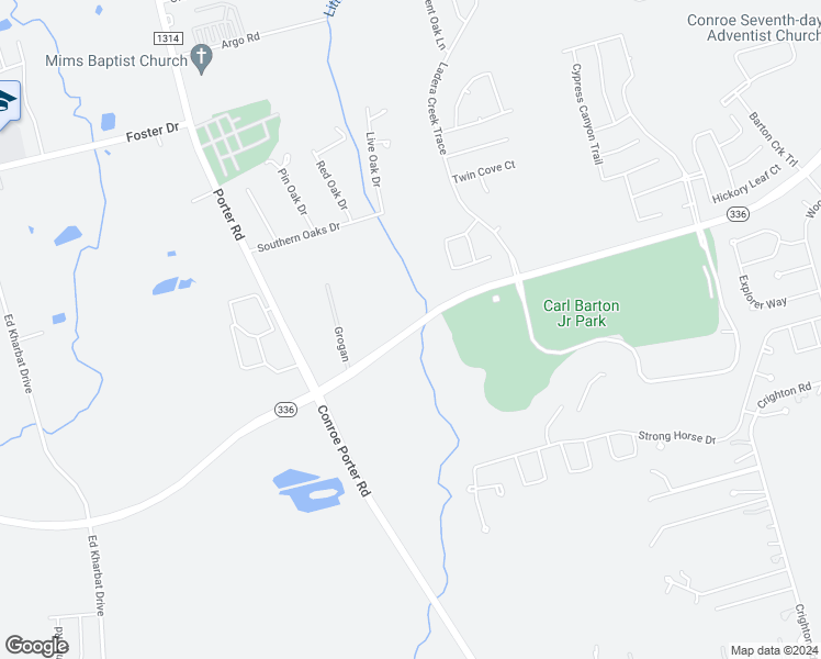map of restaurants, bars, coffee shops, grocery stores, and more near South Loop 336 East in Conroe