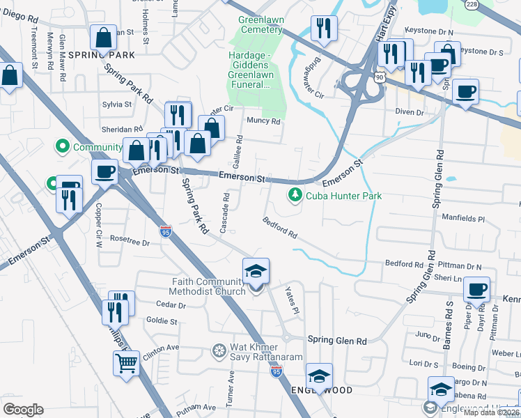 map of restaurants, bars, coffee shops, grocery stores, and more near 3540 Bedford Road in Jacksonville