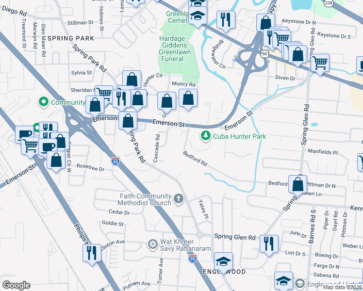 map of restaurants, bars, coffee shops, grocery stores, and more near 3540 Bedford Road in Jacksonville