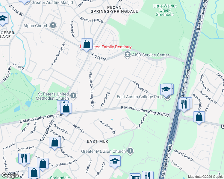 map of restaurants, bars, coffee shops, grocery stores, and more near 4812 Oldfort Hill Drive in Austin