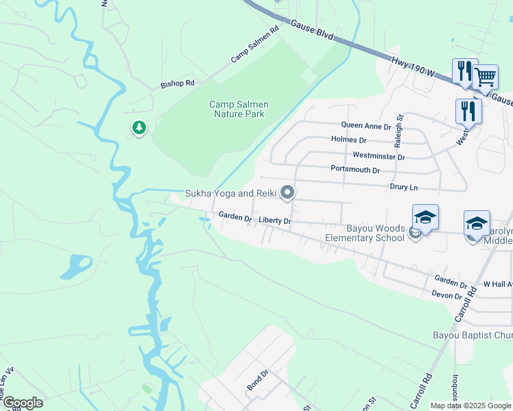 map of restaurants, bars, coffee shops, grocery stores, and more near 59032 Myrtle Lane in Slidell