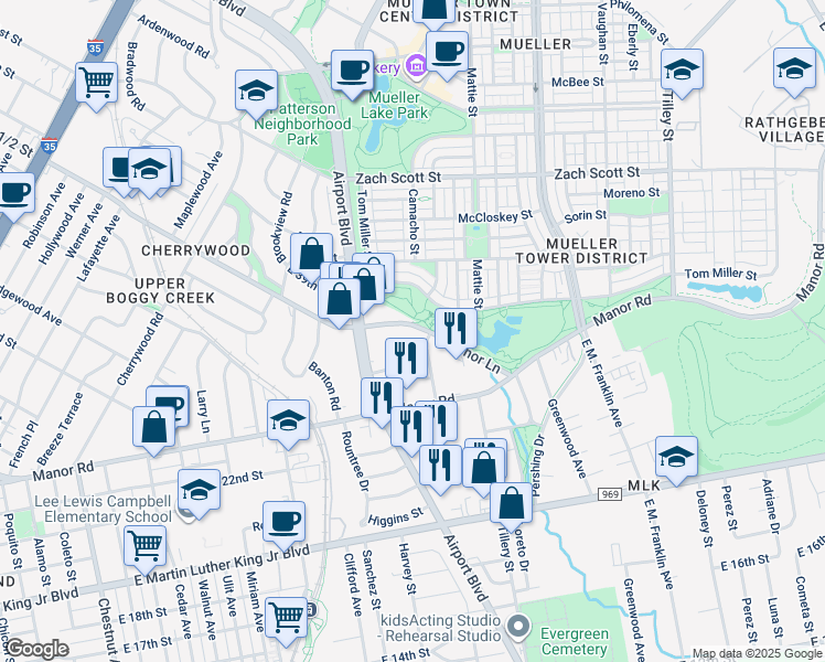 map of restaurants, bars, coffee shops, grocery stores, and more near 1924 East 38th 1/2 Street in Austin