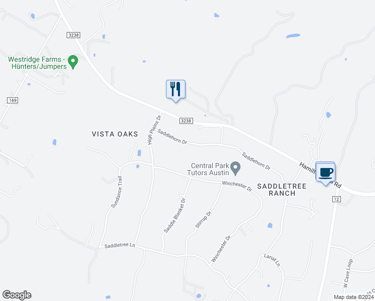 map of restaurants, bars, coffee shops, grocery stores, and more near 601 Saddlehorn Dr in Dripping Springs
