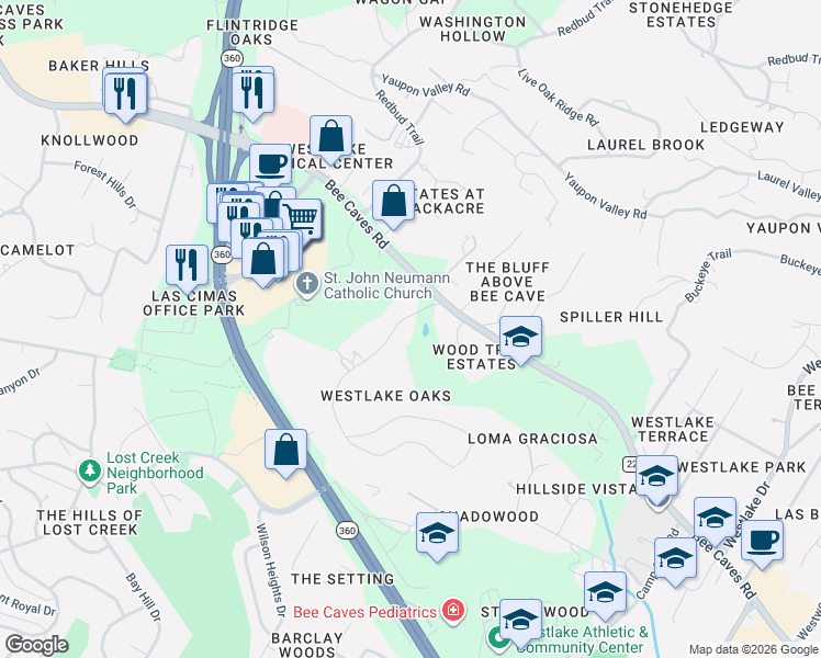 map of restaurants, bars, coffee shops, grocery stores, and more near 1 Sundown Parkway in Austin