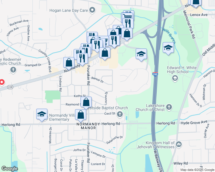 map of restaurants, bars, coffee shops, grocery stores, and more near 7816 Renoir Drive in Jacksonville