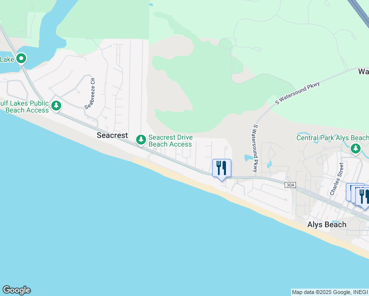 map of restaurants, bars, coffee shops, grocery stores, and more near 203 Cottage Way in Panama City Beach
