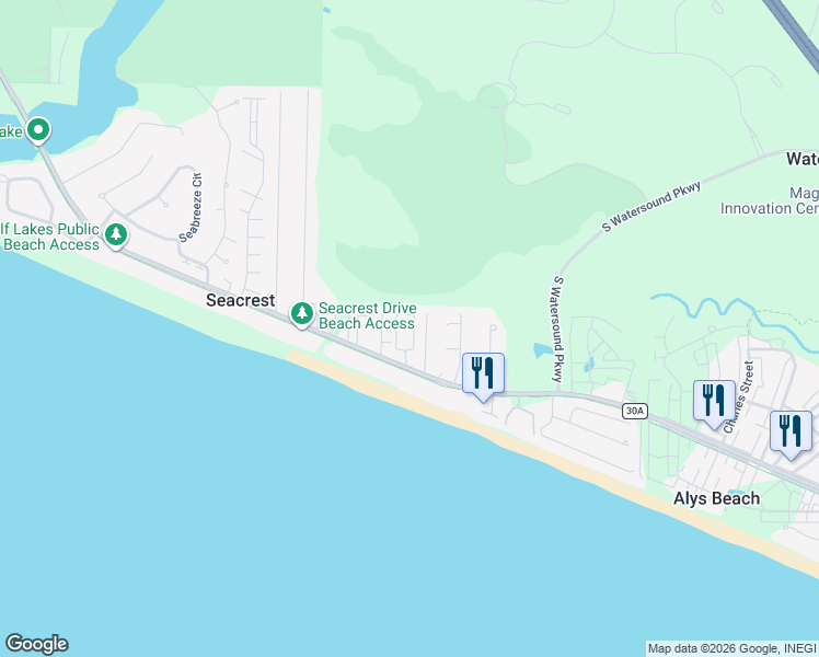 map of restaurants, bars, coffee shops, grocery stores, and more near 183 Cottage Way in Panama City Beach