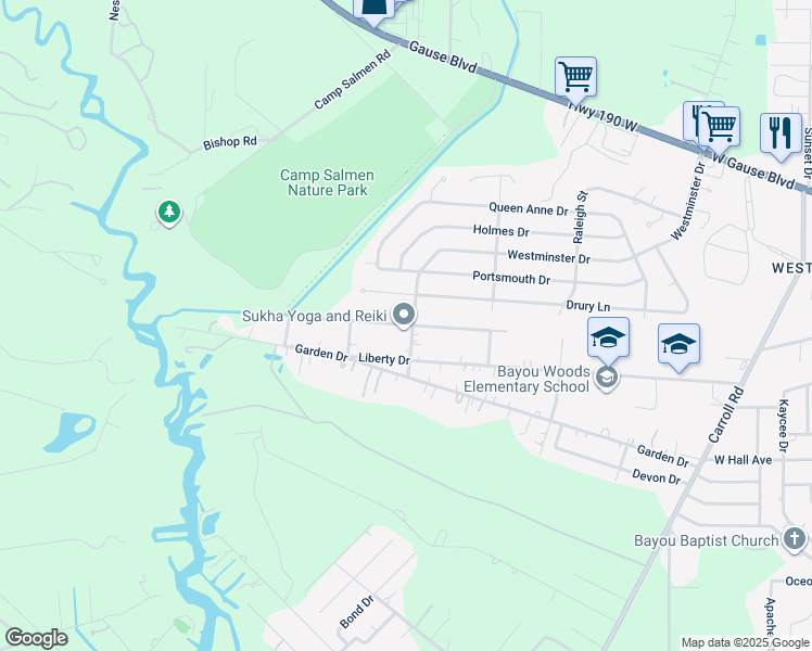 map of restaurants, bars, coffee shops, grocery stores, and more near 35369 Melody Lane in Slidell
