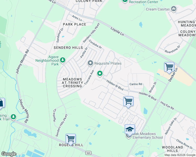 map of restaurants, bars, coffee shops, grocery stores, and more near 6004 Hidden View Place in Austin