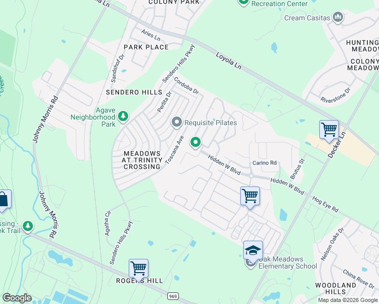 map of restaurants, bars, coffee shops, grocery stores, and more near 6004 Hidden View Place in Austin