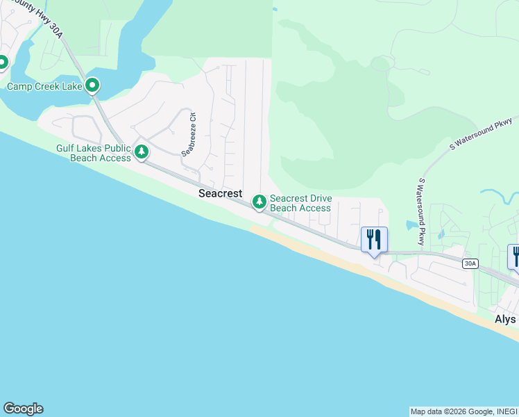 map of restaurants, bars, coffee shops, grocery stores, and more near 3 Seacrest Drive in Panama City Beach