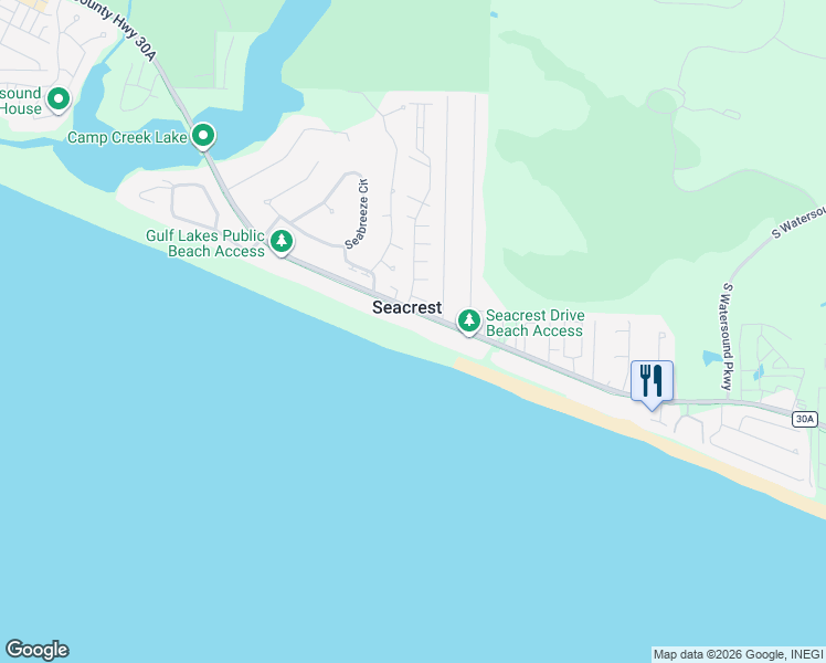 map of restaurants, bars, coffee shops, grocery stores, and more near 8372 East County Highway 30A in Seacrest