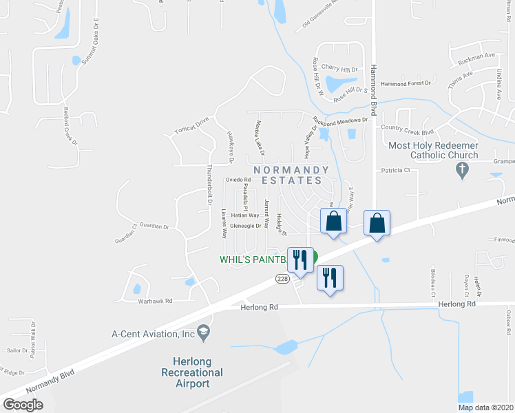 map of restaurants, bars, coffee shops, grocery stores, and more near 1623 Rockerman Avenue in Jacksonville