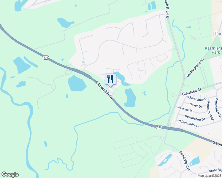 map of restaurants, bars, coffee shops, grocery stores, and more near 2510 South Loop 336 West in Conroe
