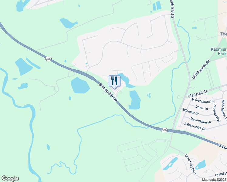 map of restaurants, bars, coffee shops, grocery stores, and more near 2510 South Loop 336 West in Conroe