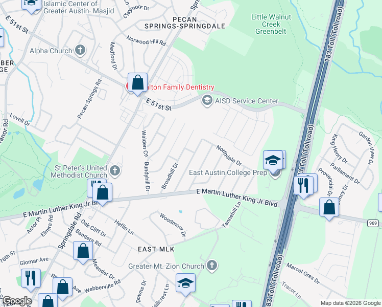 map of restaurants, bars, coffee shops, grocery stores, and more near 4812 Oldfort Hill Drive in Austin