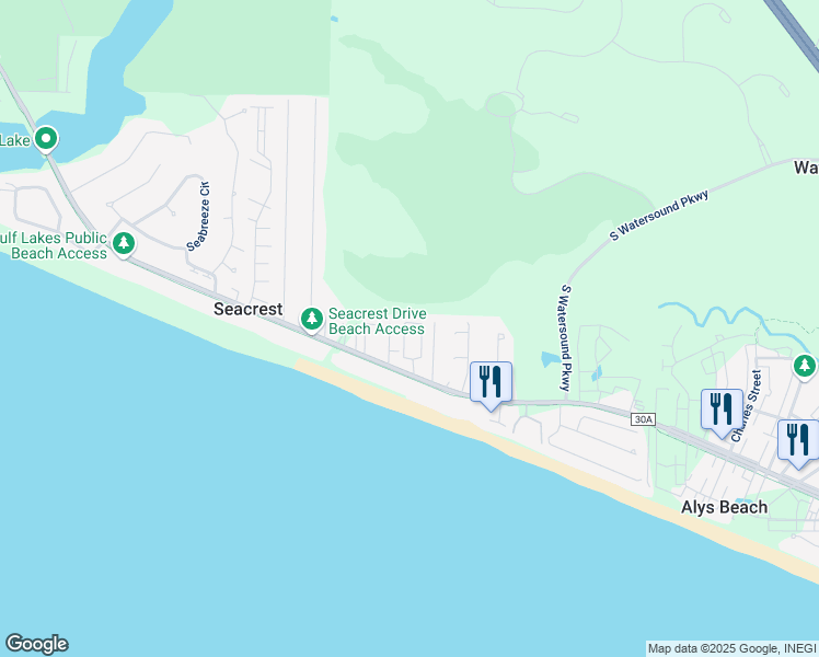 map of restaurants, bars, coffee shops, grocery stores, and more near 183 Cottage Way in Panama City Beach