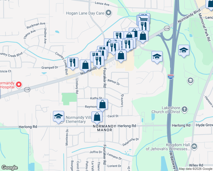 map of restaurants, bars, coffee shops, grocery stores, and more near 8007 Chateau Drive South in Jacksonville