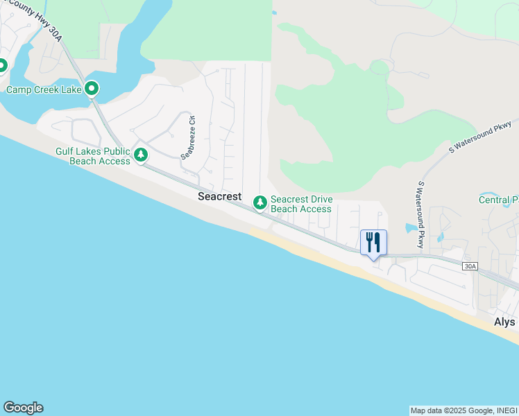 map of restaurants, bars, coffee shops, grocery stores, and more near 14 Seacrest Drive in Panama City Beach
