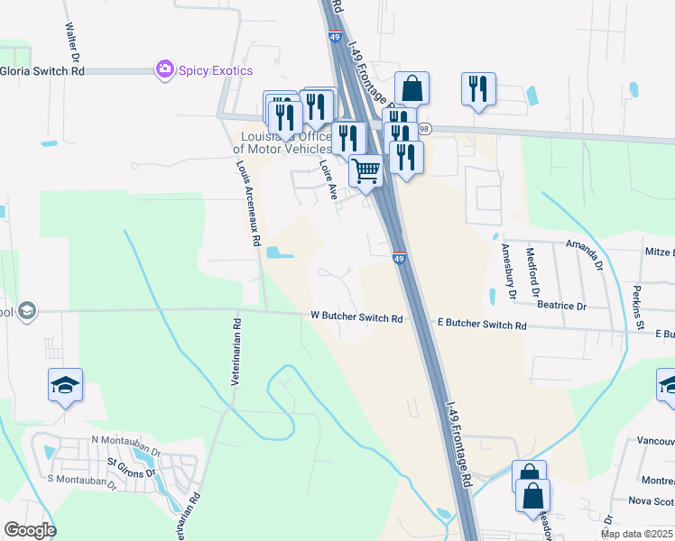 map of restaurants, bars, coffee shops, grocery stores, and more near 200 Salvador Drive in Lafayette