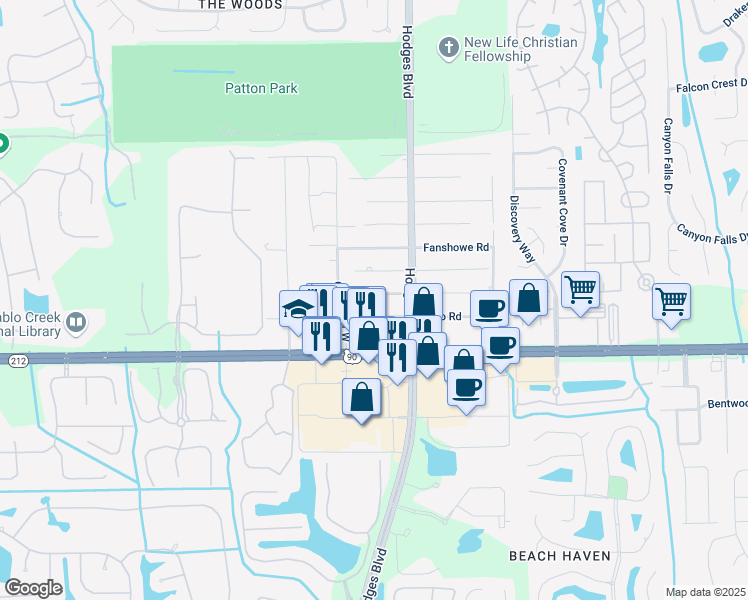 map of restaurants, bars, coffee shops, grocery stores, and more near 13544 Crashaw Road in Jacksonville