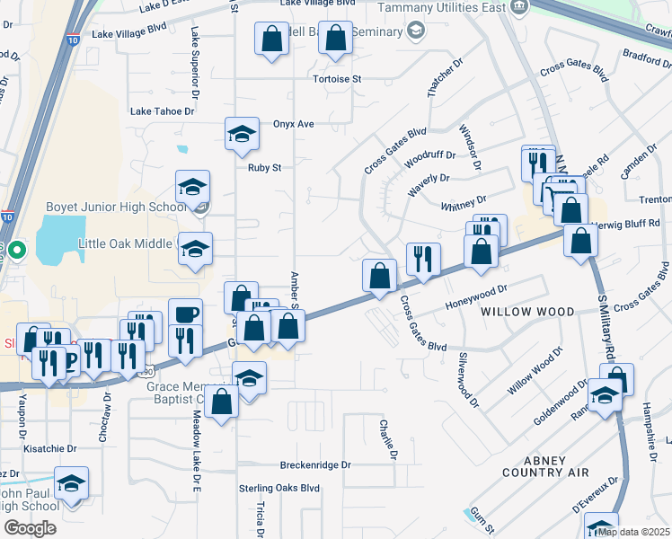map of restaurants, bars, coffee shops, grocery stores, and more near 2200 Gause Boulevard East in Slidell