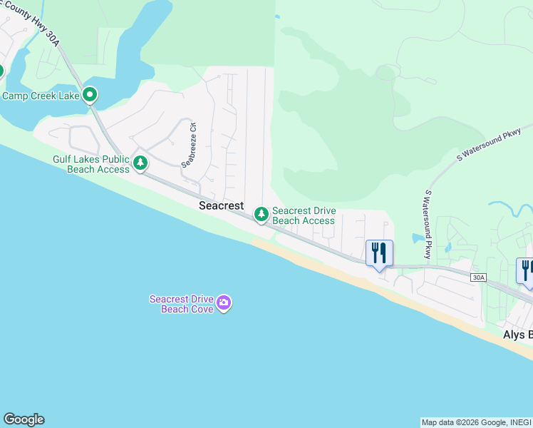 map of restaurants, bars, coffee shops, grocery stores, and more near 30 Seacrest Drive in Panama City Beach