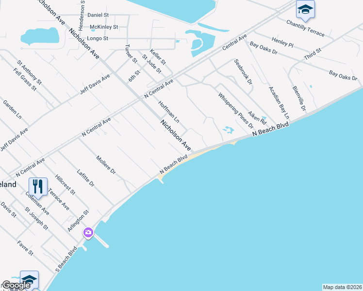 map of restaurants, bars, coffee shops, grocery stores, and more near 107 Nicholson Avenue in Waveland